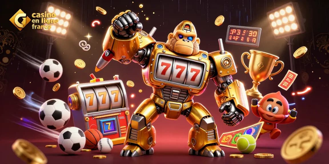 Casino en ligne France : Illustration d'un gorille doré robotisé avec des éléments de casino.