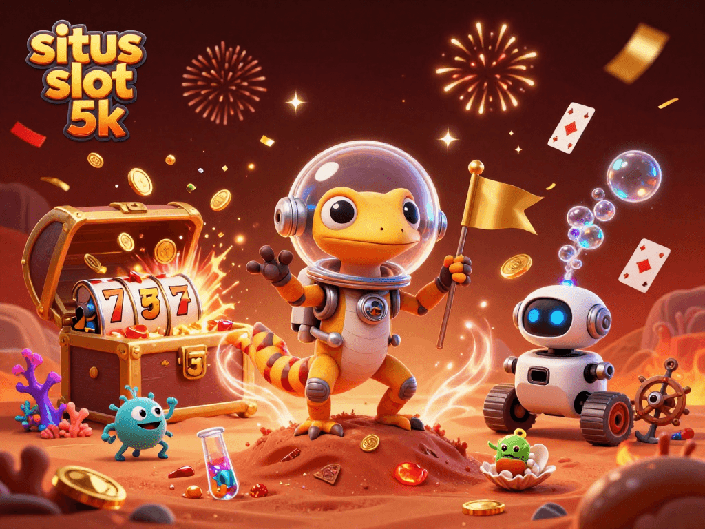 Engage in exciting slots with situs slot 5k featuring a Martian gecko in a casino adventure.