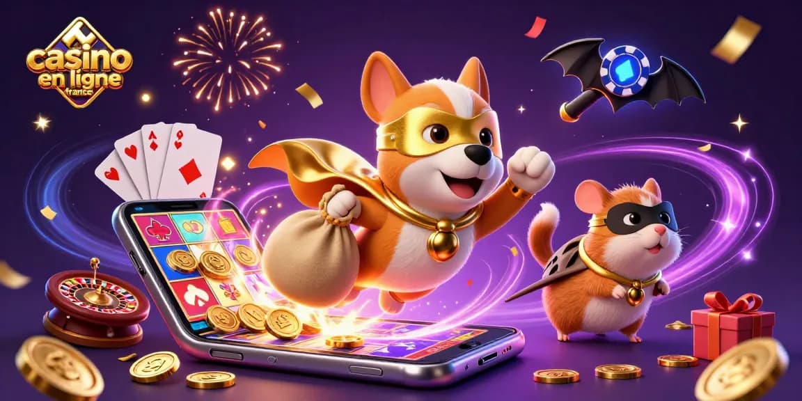 Profitez de l'adrénaline du casino en ligne France avec un chien super-héros volant et des pièces d'or.