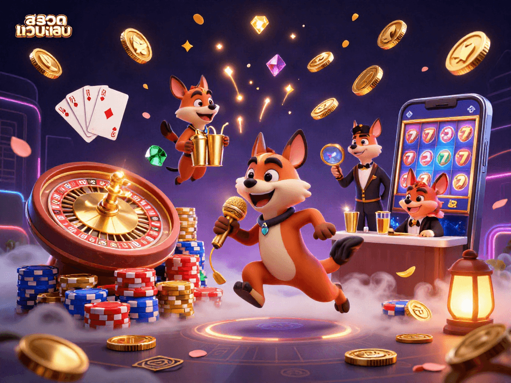 Experience the exciting world of สล็อตเว็บตรง with lively hyenas in a casino scene filled with winning elements.