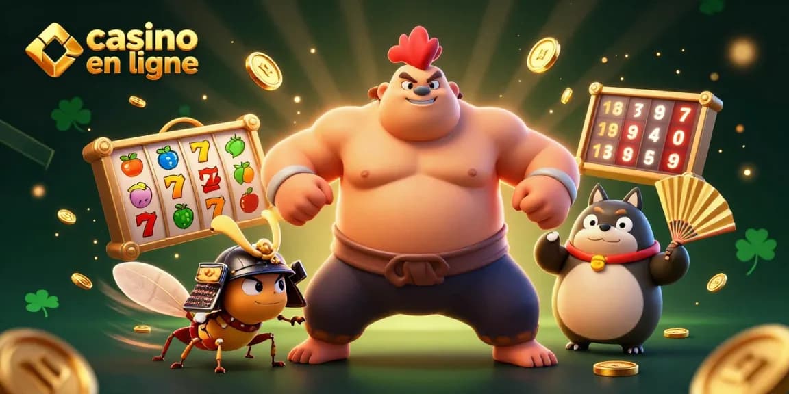 Gagnez gros avec le casino en ligne grâce à cette scène animée illustrant des personnages et éléments de jeu captivants.