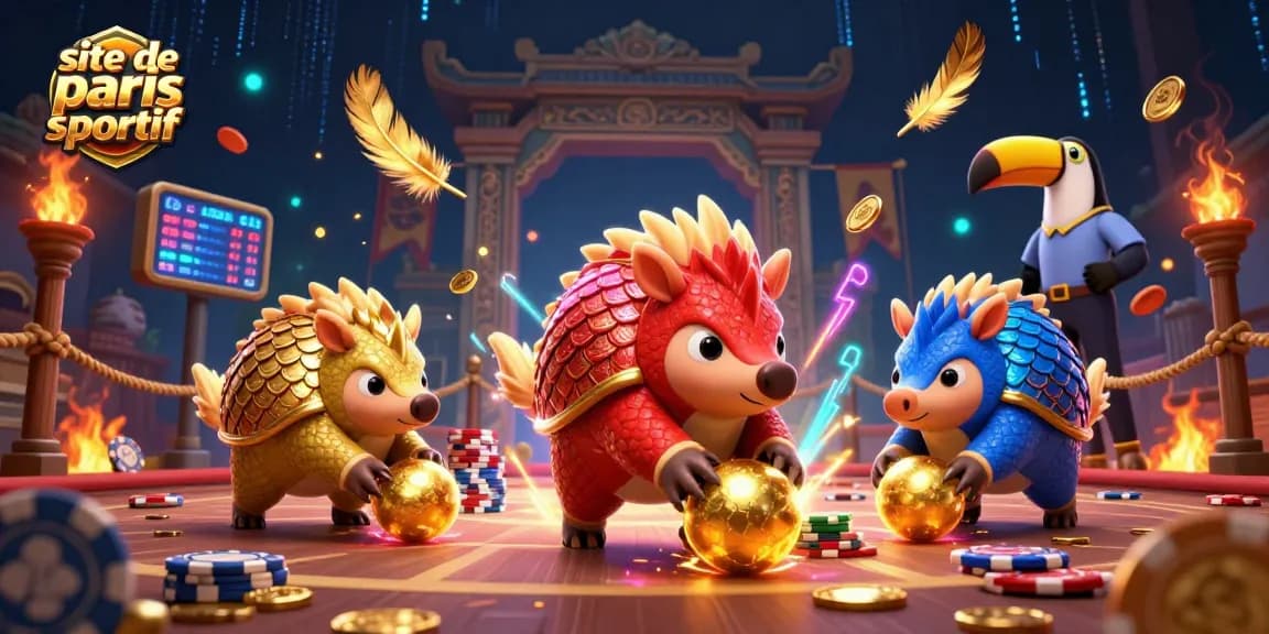 Pariez sur un site de paris sportif avec des pangolins rivaux jouant et pariant au milieu de jetons d'argent