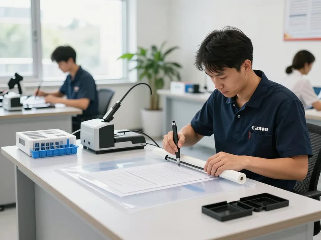 Expert technician performing dịch vụ bóc ép plastic at a professional service center, ensuring safe document detachment.