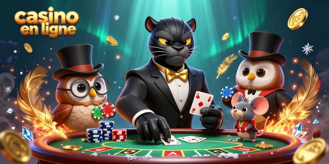 Jouez au casino en ligne avec une élégante panthère, une chouette et une souris chanceuse.