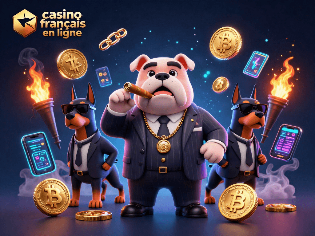 Découvrez le casino français en ligne avec un bulldog mafieux et des éléments de jeu captivants.