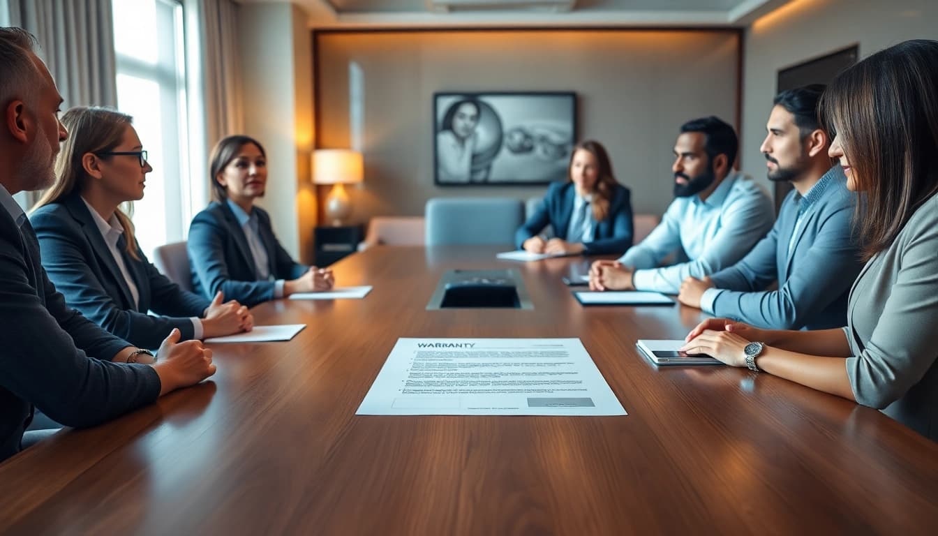 Showcasing a warranty company with clear exclusions document in a professional meeting, highlighting trust and clarity.