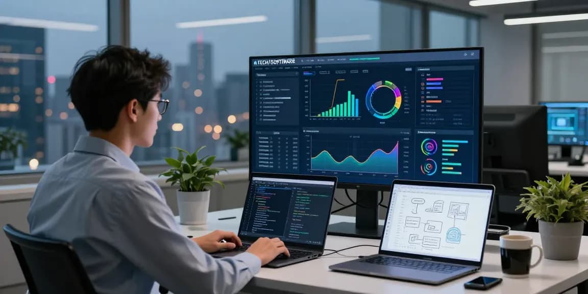 AI detector dashboard with real-time analysis, showcasing advanced moderation tools in a modern office.