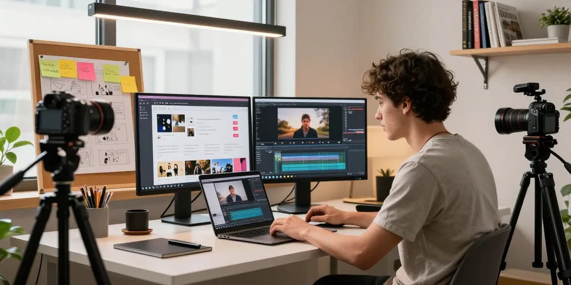 NSFW digital content creator editing engaging videos in a modern studio environment.