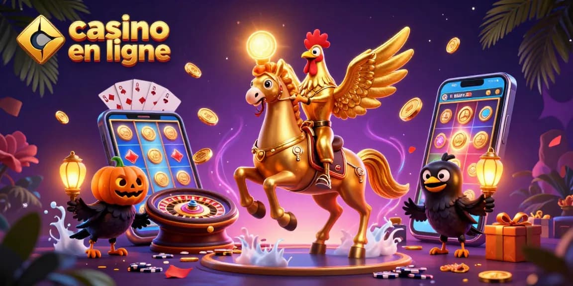 Vivez l'excitation d'un casino en ligne avec un coq doré et ses complices dans une scène magique.