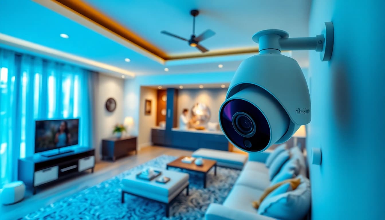 Instalación profesional de Cámaras Hikvision en un entorno residencial que muestra tecnología de seguridad para el hogar.