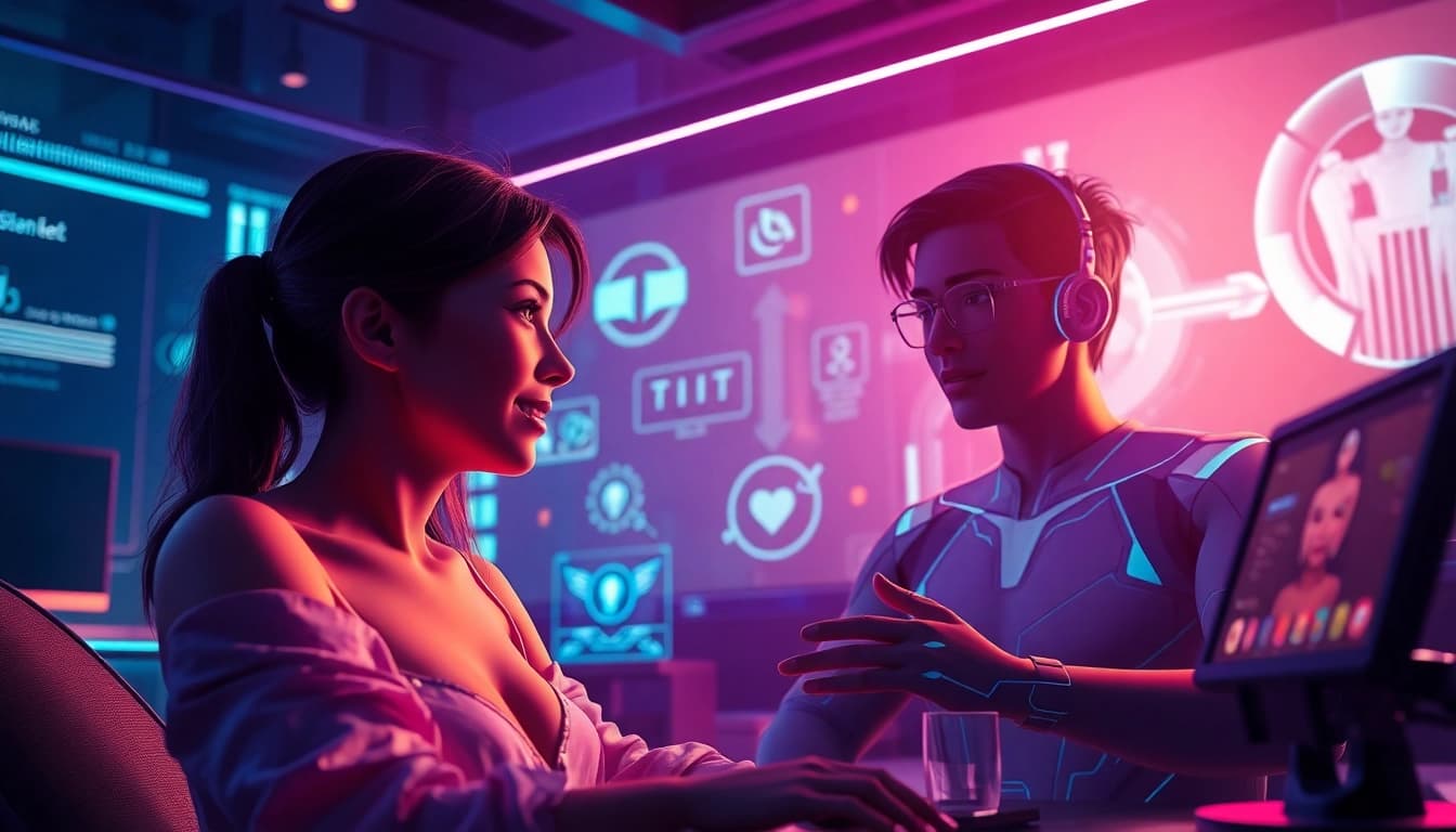 Engaging AI sex chat experience with lifelike avatars showcasing emotional interaction.