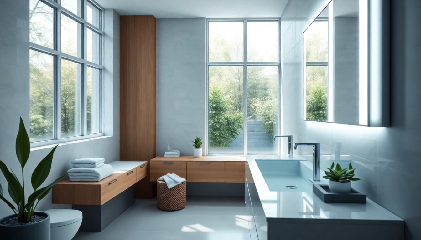 Natürlicher Blick auf einen spiegelschrank mit led Beleuchtung, der modernes Design und Funktionalität vereint.
