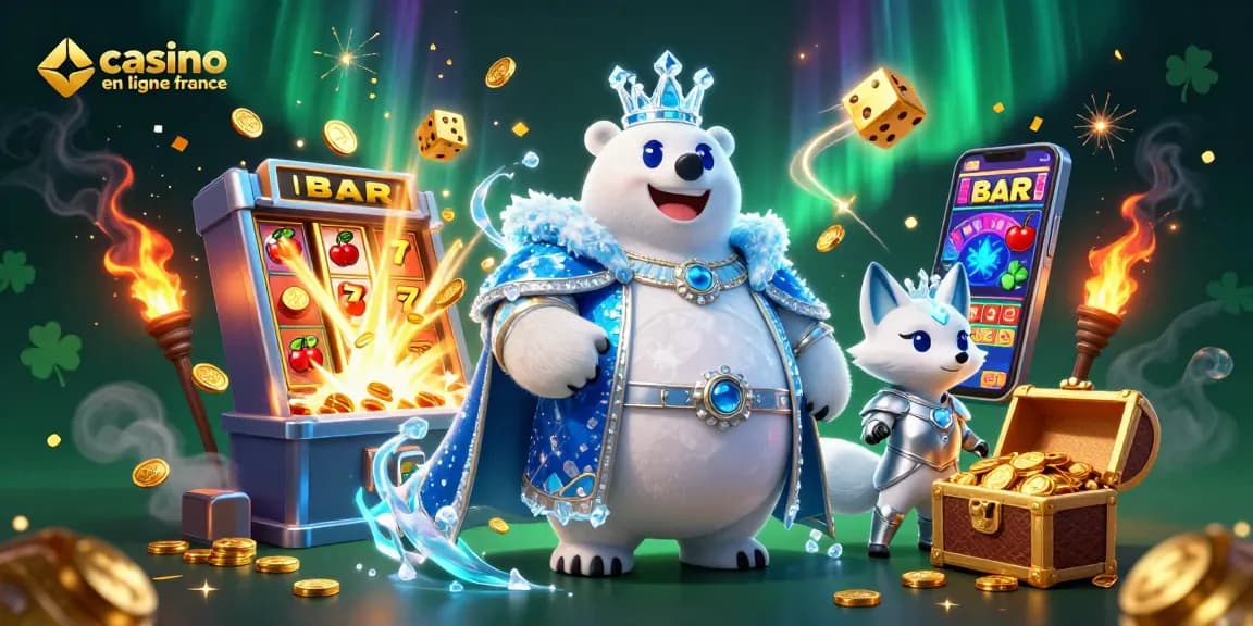 Illustration dynamique représentant le casino en ligne France avec un ours polaire royal et un renard