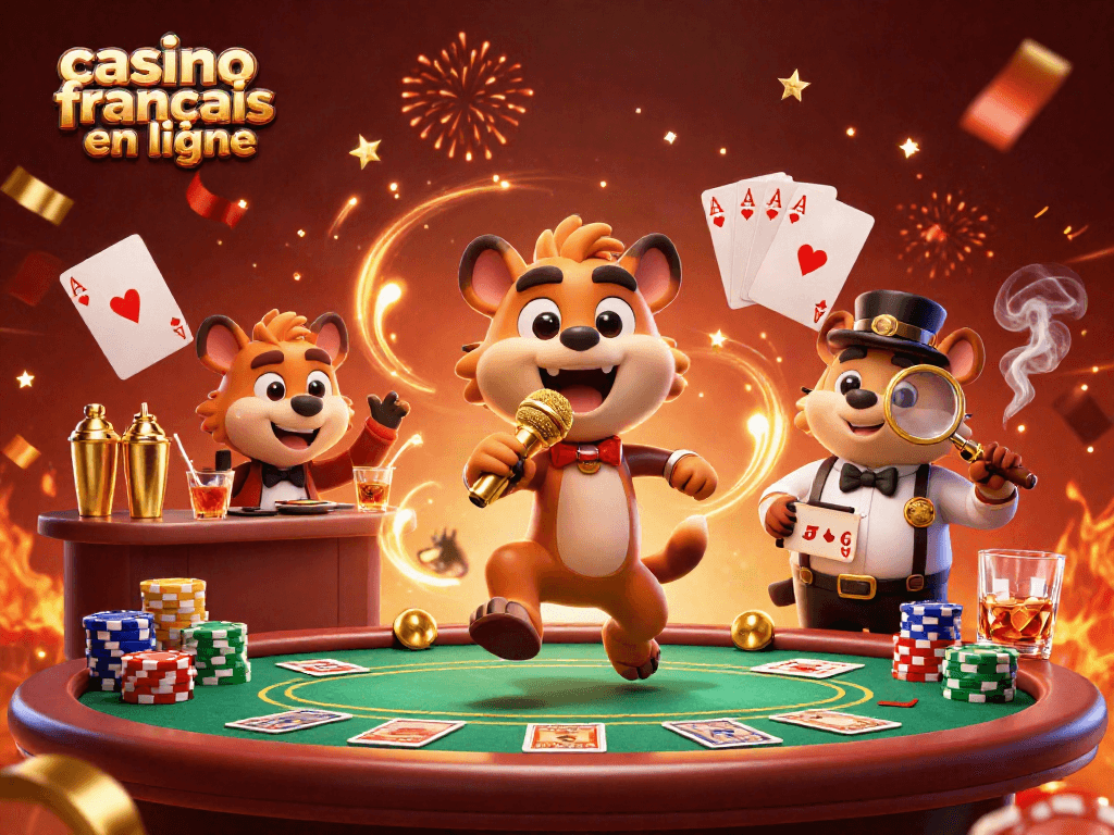 Casino français en ligne : amusantes hyènes gèrent un casino animé avec un videur vérifiant les ID