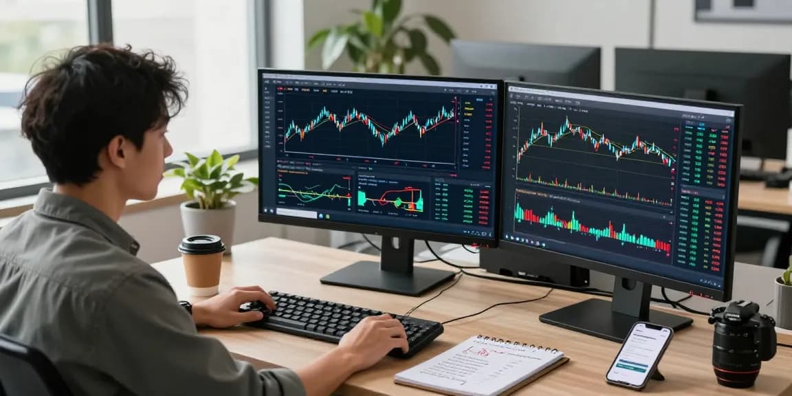 Forex intraday data API displayed on multiple monitors in a modern trading platform setup.