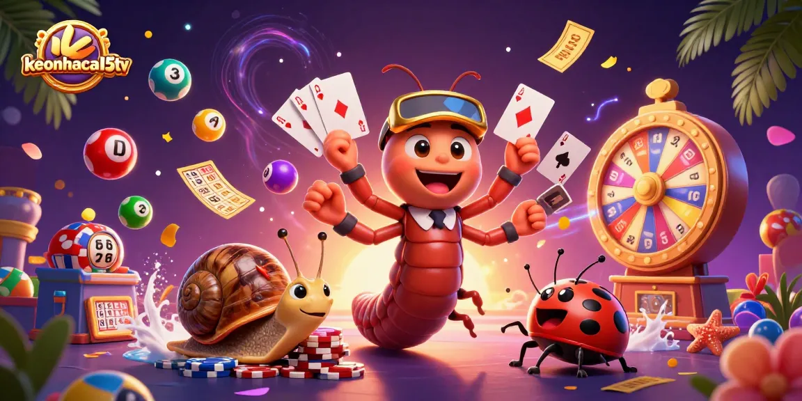 Engage with keonhacai5tv as colorful lottery balls bounce around a lively casino scene.