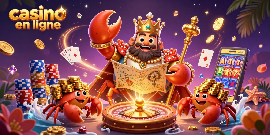Jouez sur les meilleurs casinos en ligne avec ce visuel dynamique illustrant un roi crabe d'or.