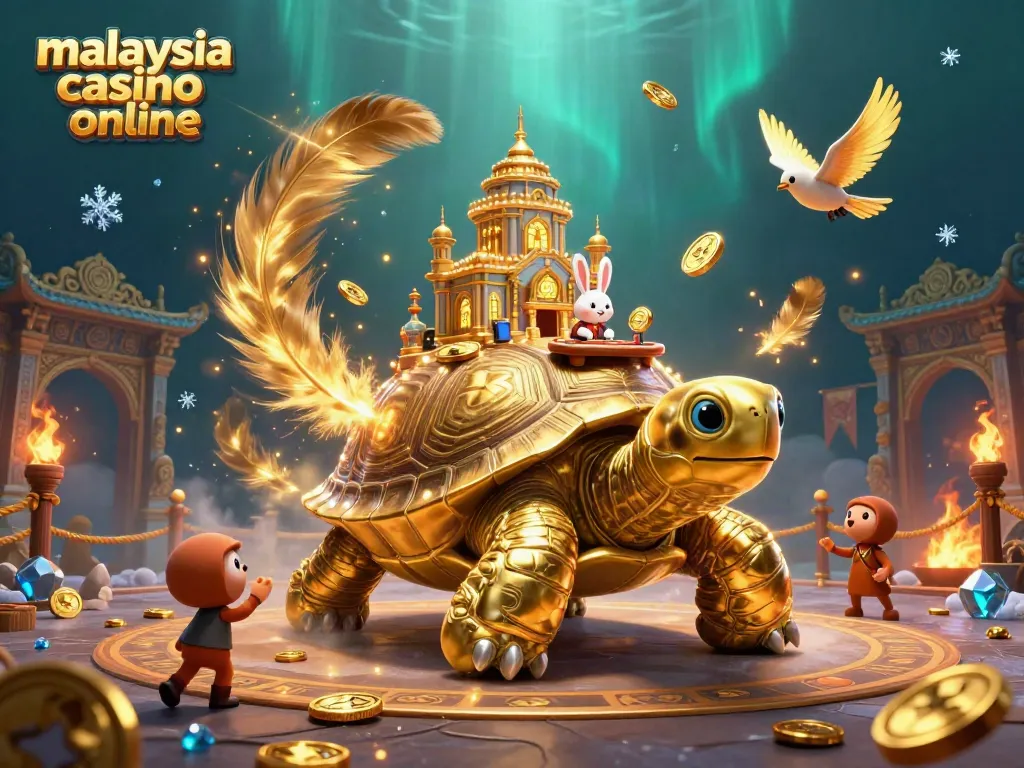 Experience the thrill of gaming at malaysia casino online with a vibrant 3D illustration featuring a golden tortoise and spectacular casino elements.