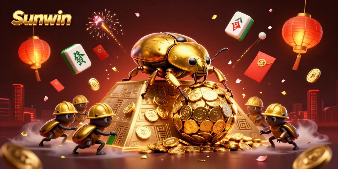 Engage with Sunwin's thrilling casino experience featuring a golden beetle and vibrant gaming elements.