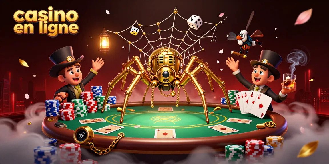 Jouer à des jeux captivants dans un casino en ligne avec une araignée dorée et des éléments de poker.