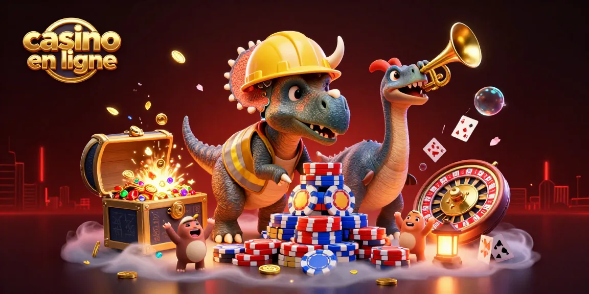 Jeux de casino en ligne : triceratops et parasaurolophus construisant une pyramide de jetons.