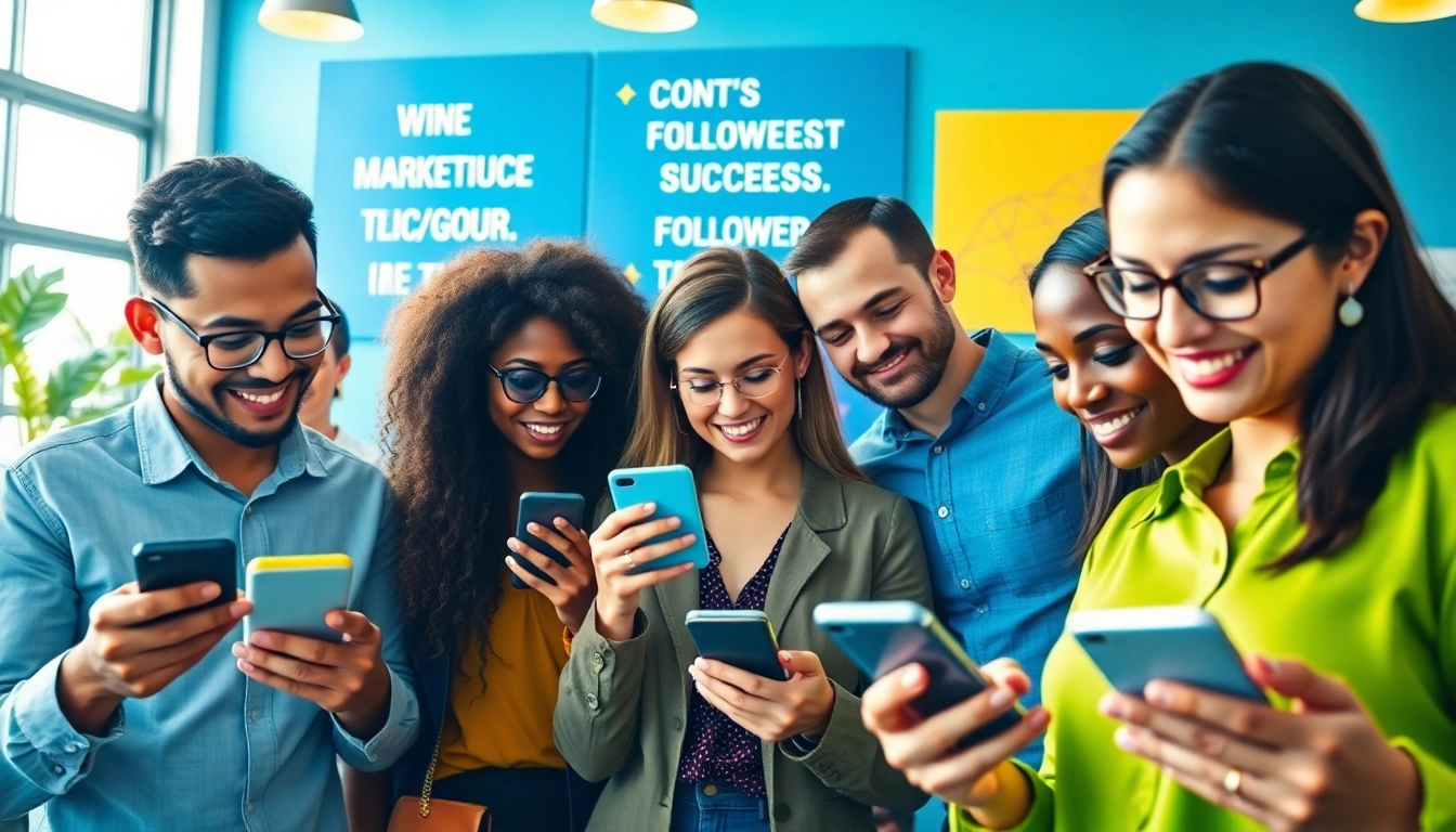 日本人フォロワー 購入を成功させるためにスマートフォンを使用する活気あるチーム