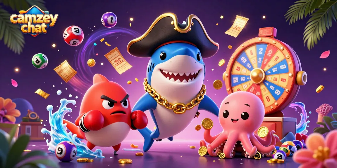Engage in thrilling camzey chat as colorful lottery balls burst around an animated scene.