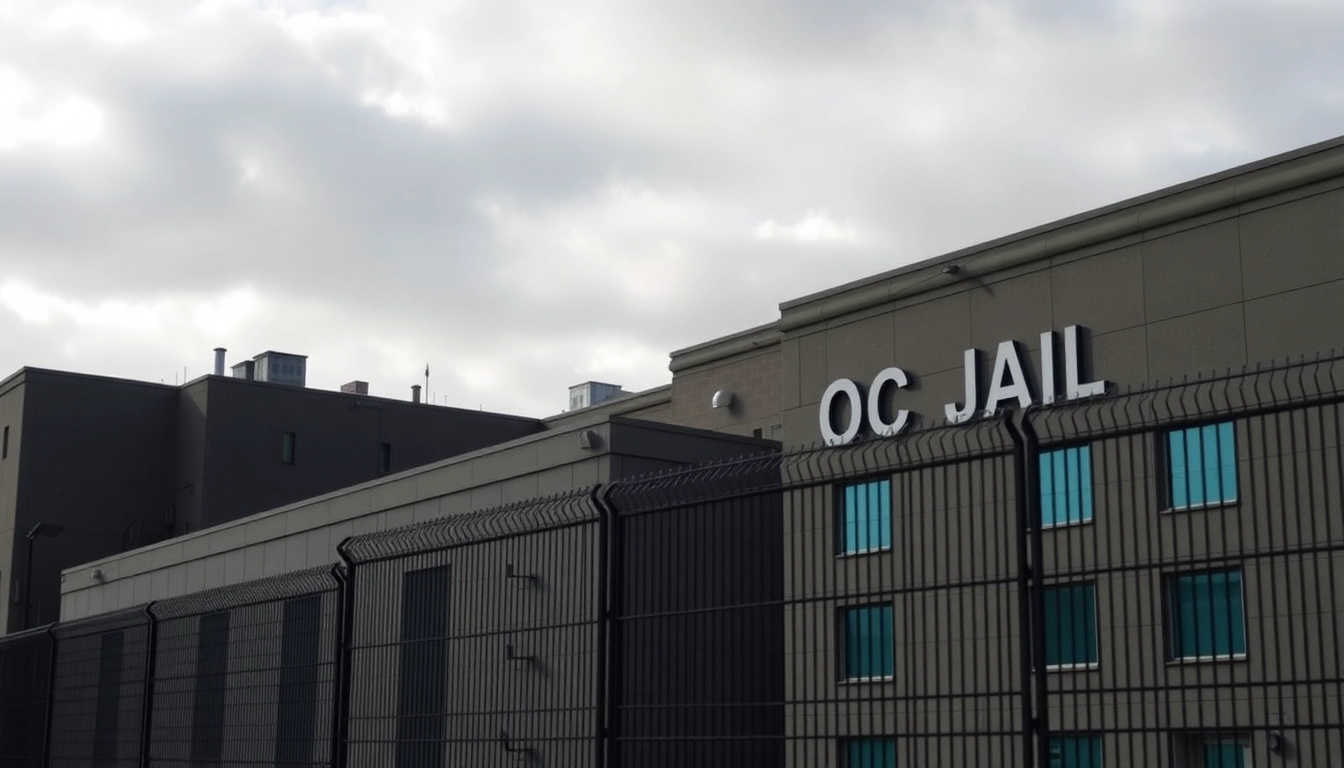 View of OC Jail highlighting its security features and imposing architecture.