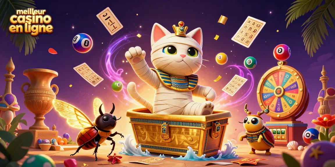 Jouer aux jeux du meilleur casino en ligne avec une illustration dynamique de casino et une momie égyptienne.