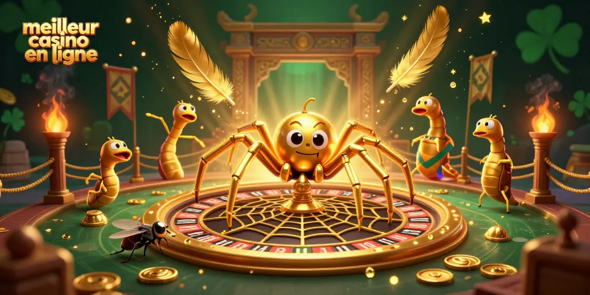 Placer des paris dans le meilleur casino en ligne avec une araignée dorée, un croupier mille-pattes et des effets de feu.