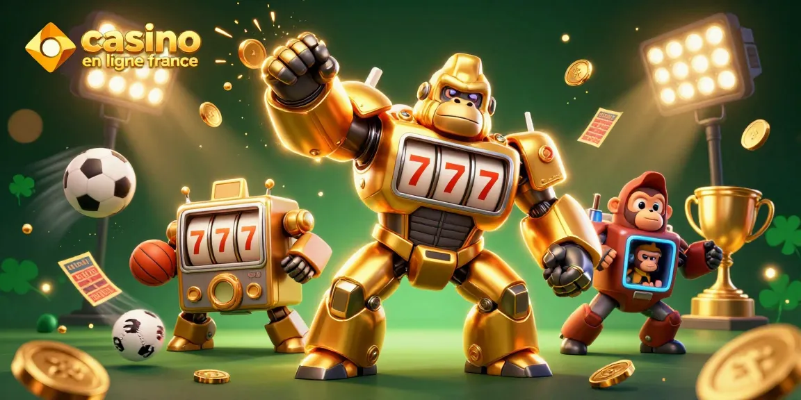 Visualisez une expérience captivante de casino en ligne France avec un gorille mech doré.