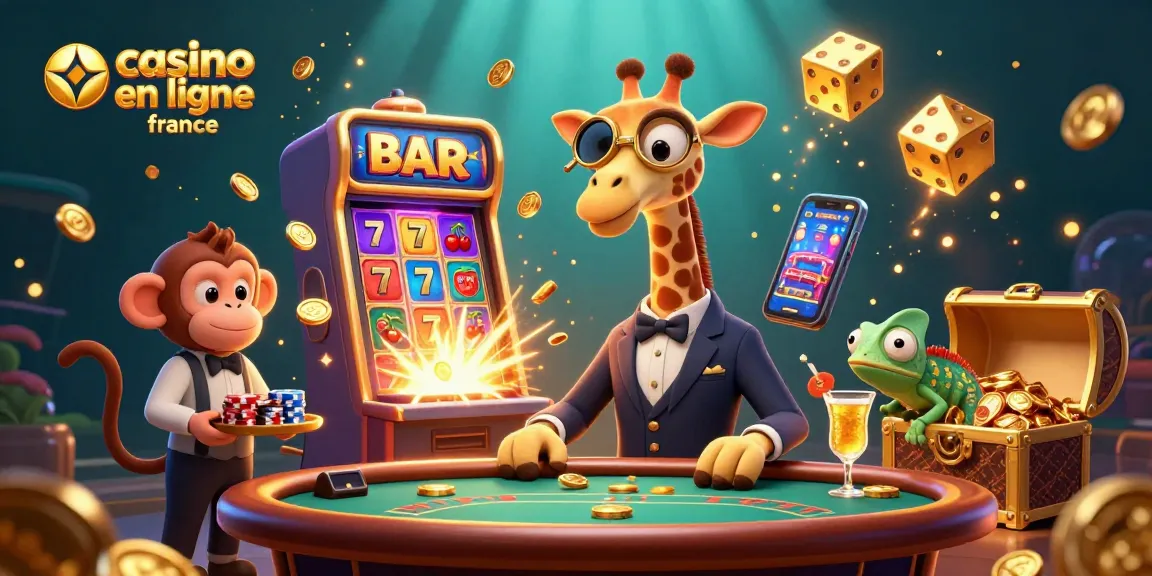 Célébrez le monde du casino en ligne France avec une illustration colorée et dynamique, mettant en avant une girafe à la mode.
