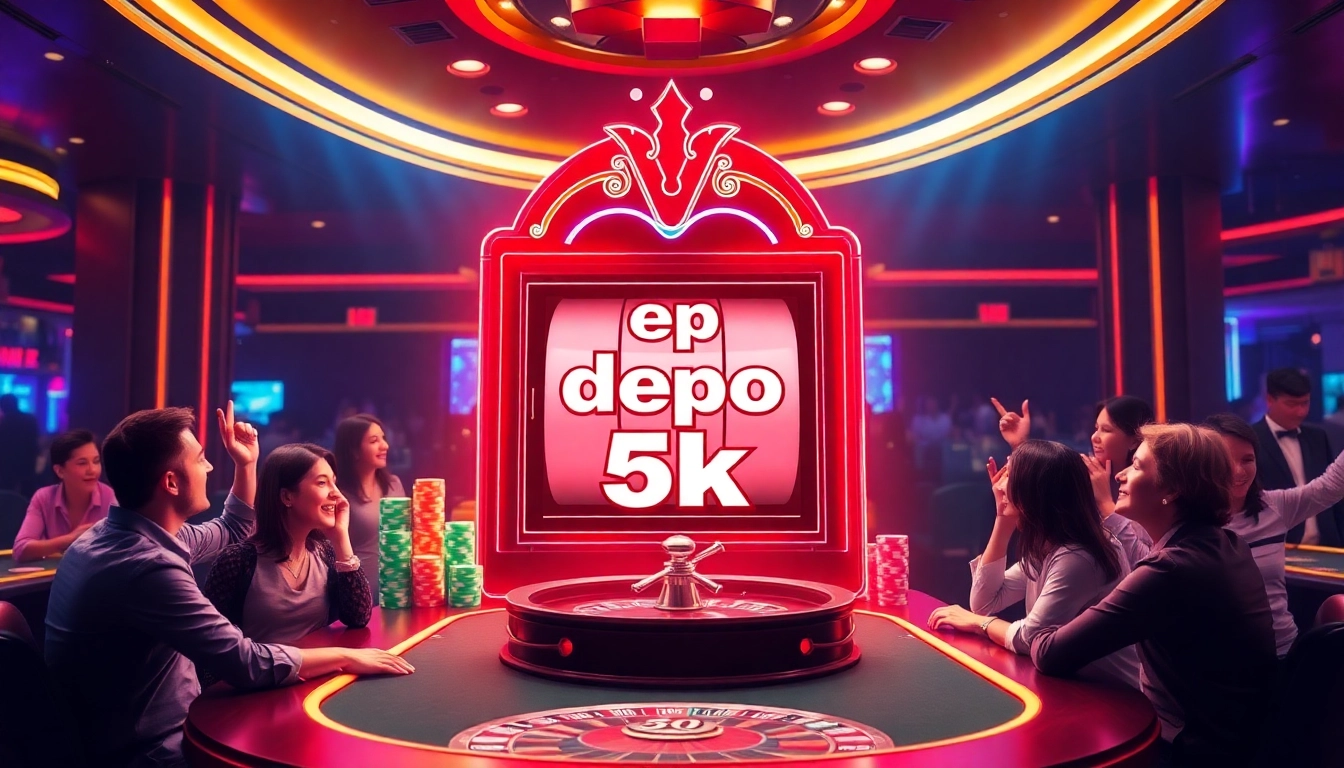 Rasakan sensasi bermain game online dengan slot depo 5k yang ditampilkan secara menonjol pada mesin slot modern.
