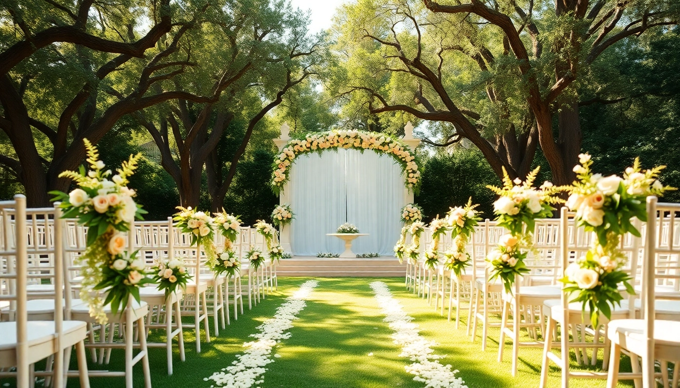 Transform the Wedding Event Space Jacksonville with a stunning garden ceremony setup and floral details.