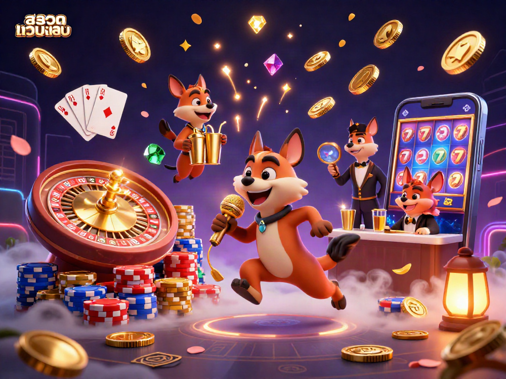 Experience the exciting world of สล็อตเว็บตรง with lively hyenas in a casino scene filled with winning elements.