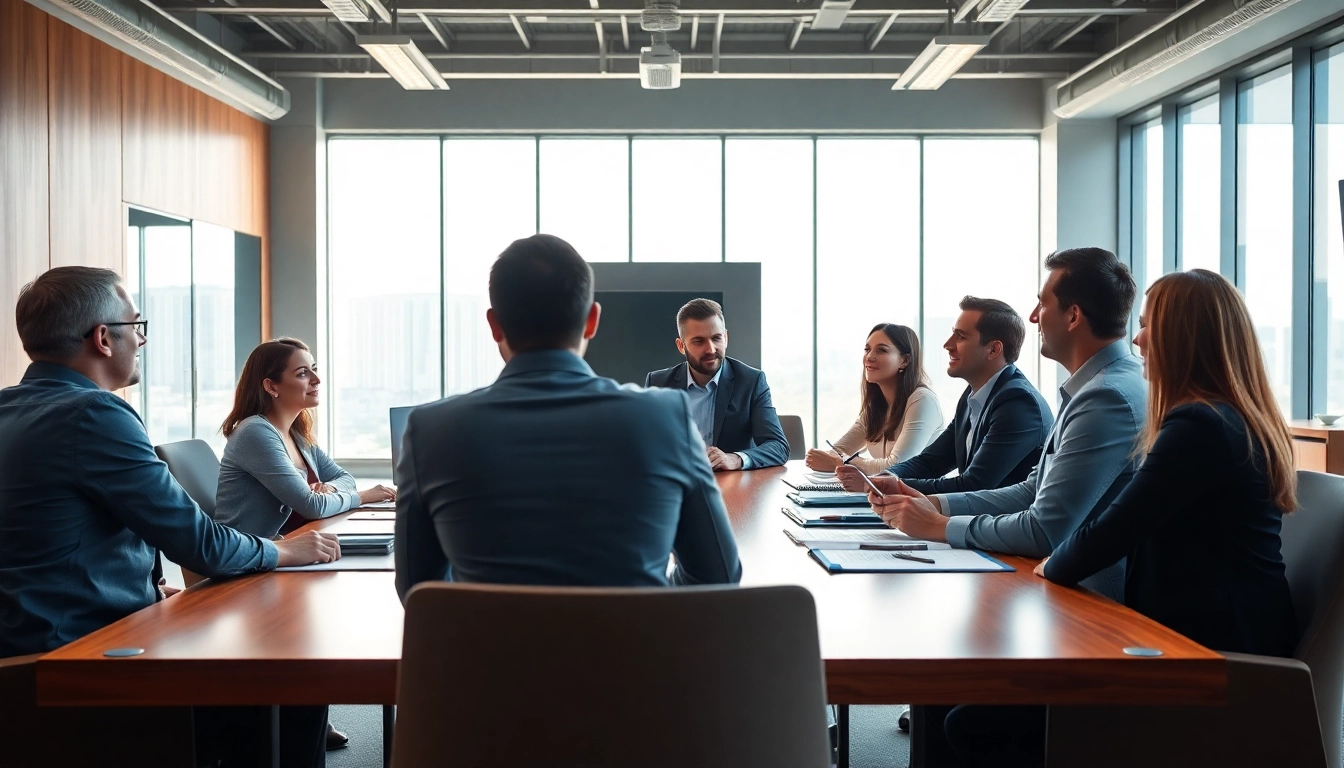 Engaged team discussing vehicle service contract provider solutions in a modern office