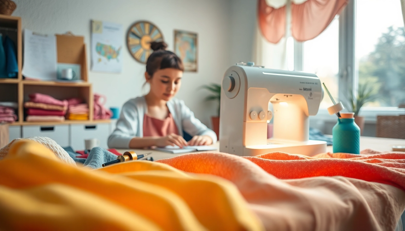 Beginnende naaiers creëren kleurrijke projecten in een uitnodigende naaiwerkplaats.