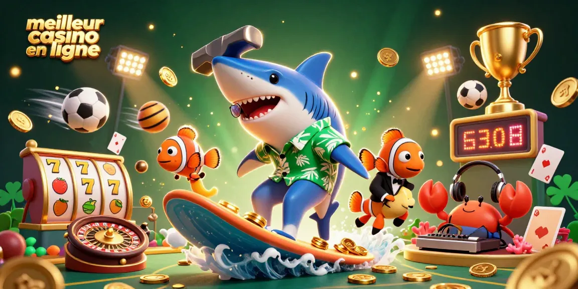 Jouez au meilleur casino en ligne avec un requin marteau et des éléments de jeu colorés.