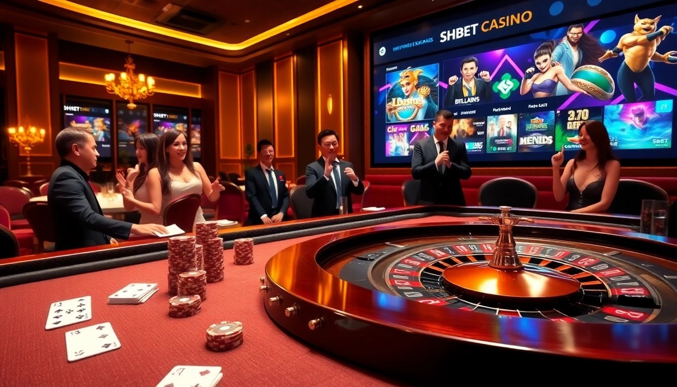 SHBET gamers enjoy vibrant online casino experiences with roulette, cards, and poker chips.