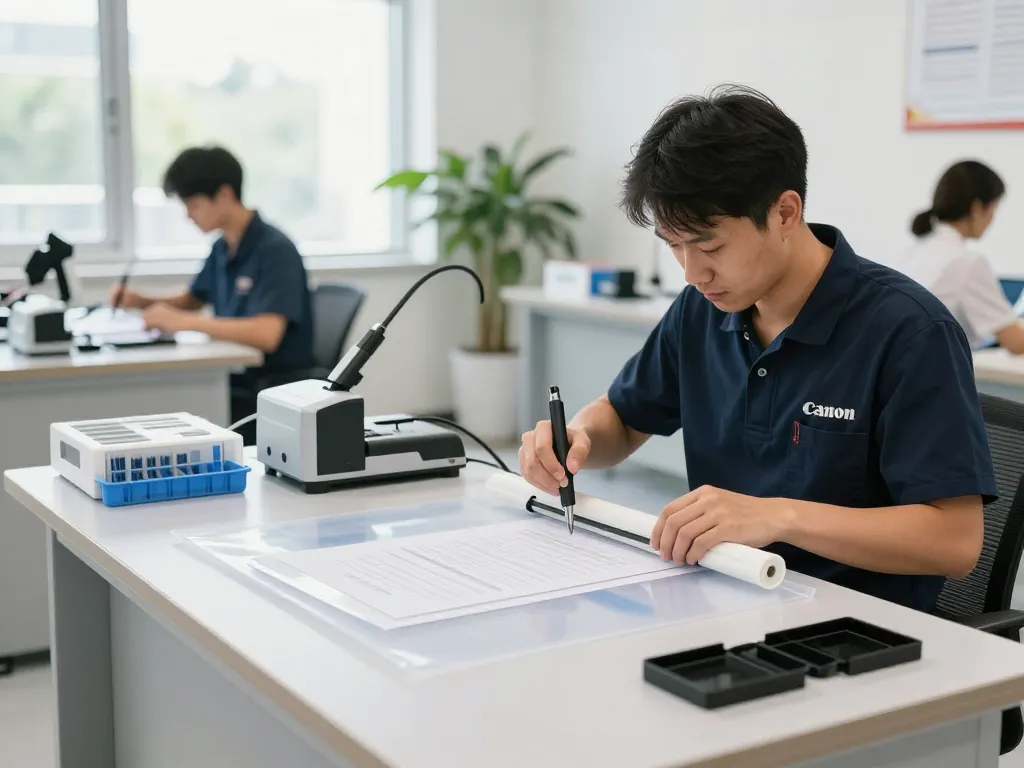 Expert technician performing dịch vụ bóc ép plastic at a professional service center, ensuring safe document detachment.