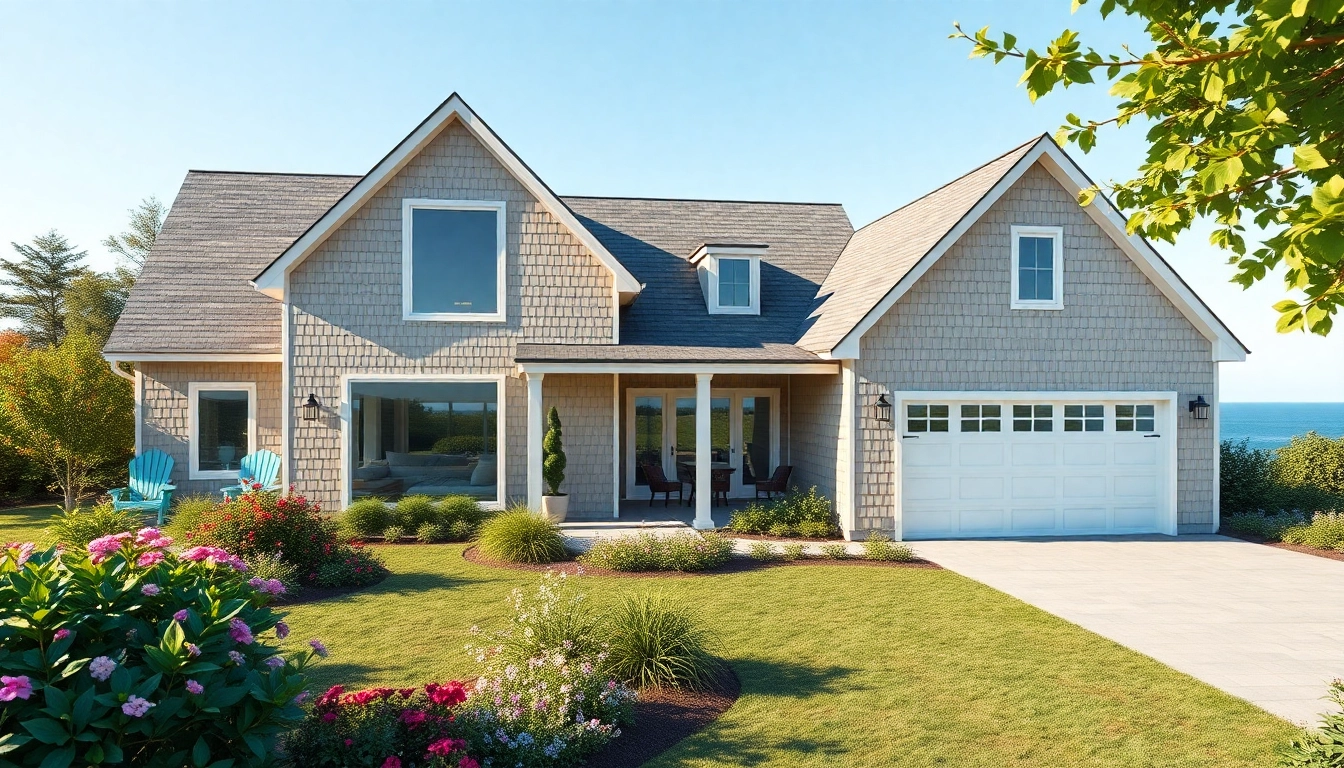 Visualize a Cape Cod home addition with an elegant attached garage and lush gardens.