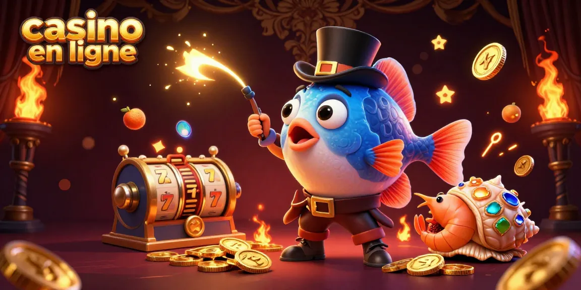Découvrez un monde fantastique de casino en ligne avec un poisson-lanterne en haut de forme attirant des pièces d'or.