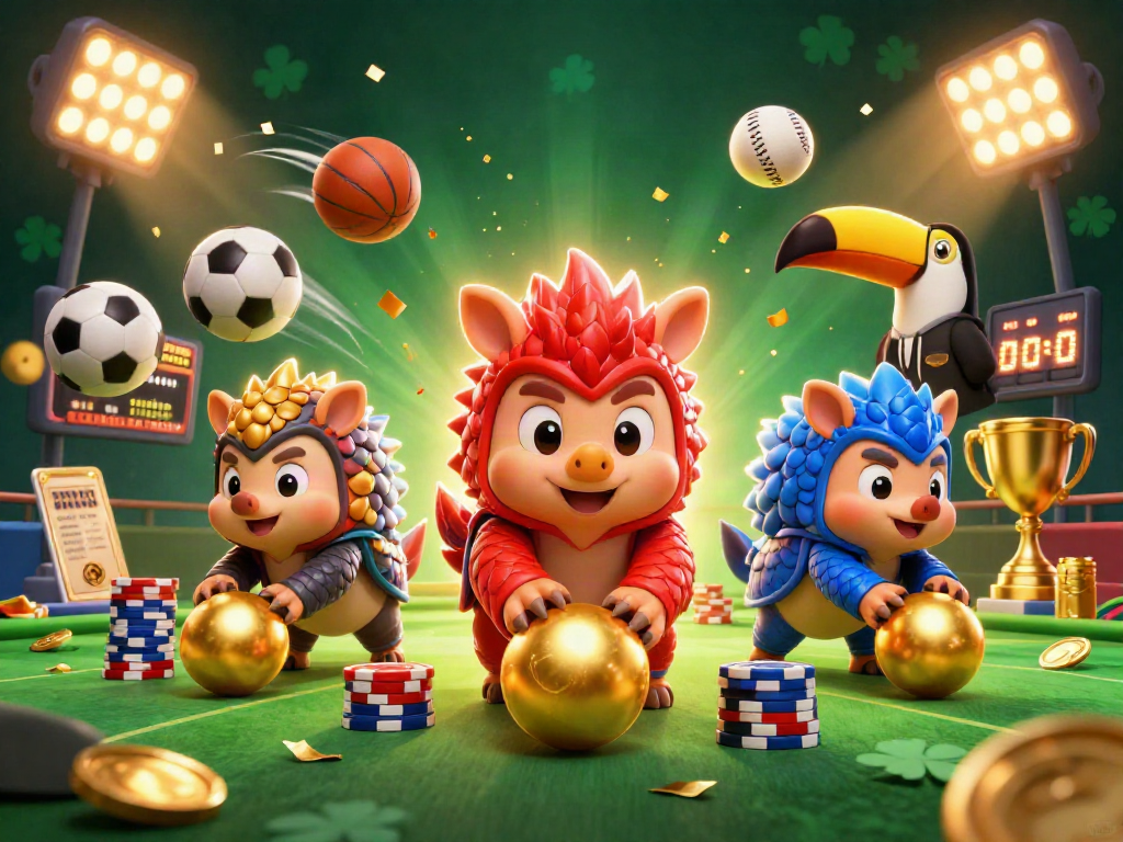 Rencontrez le meilleur casino français en ligne avec un affrontement dynamique entre pangolins rivaux au milieu des jetons et des trophées.