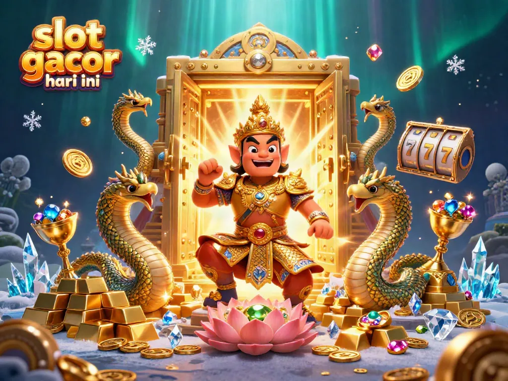Mainkan slot gacor hari ini dengan simbol keberuntungan di latar portal harta karun.