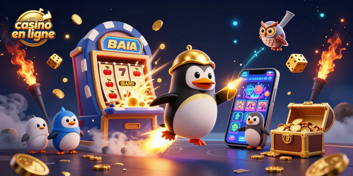 Vaincre au meilleur casino en ligne avec un pingouin doré propulsé par fusée en pleine action.
