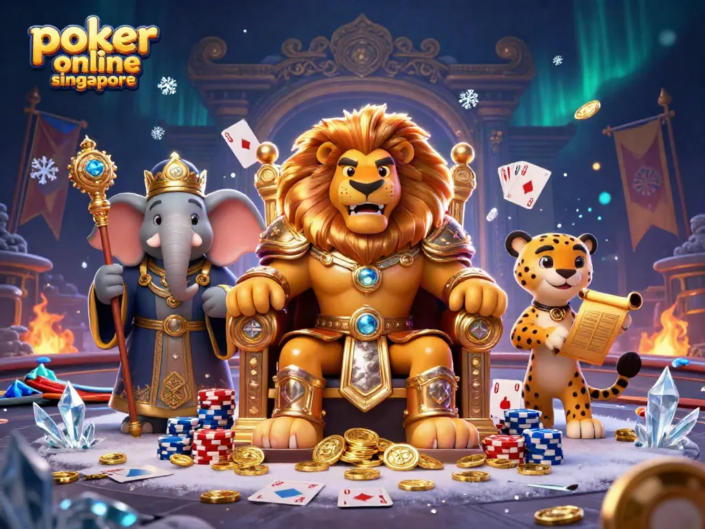 Engage with poker online singapore fantasy scene featuring lion king and vibrant gambling elements.