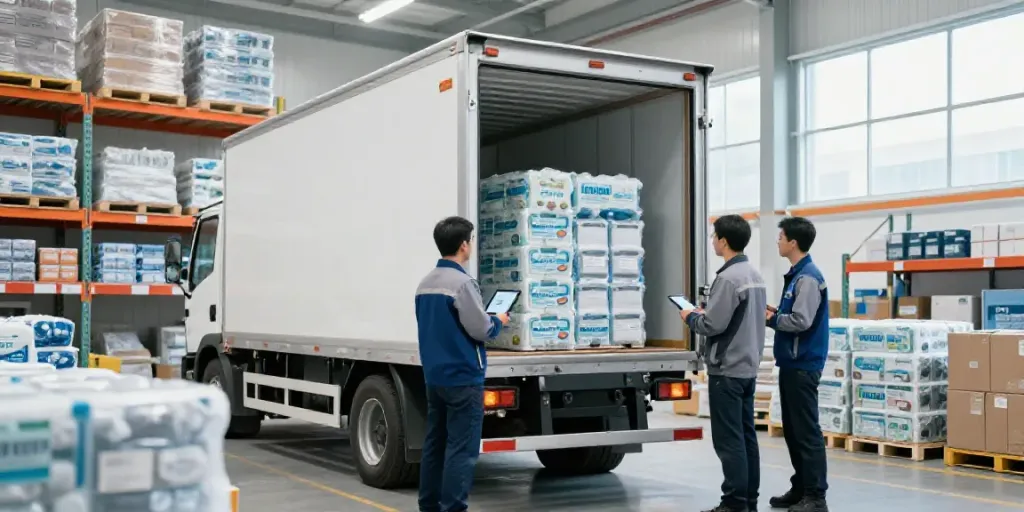 Tiefkühltransport in Dortmund: Logistikteam arbeitet effizient in einem gekühlten Lagerhaus.