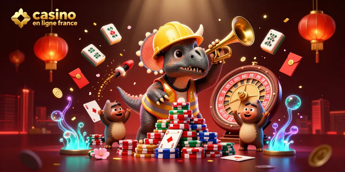 Une illustration 3D colorée où des personnages célèbrent un casino en ligne France dynamique, entourés de jeux de casino.