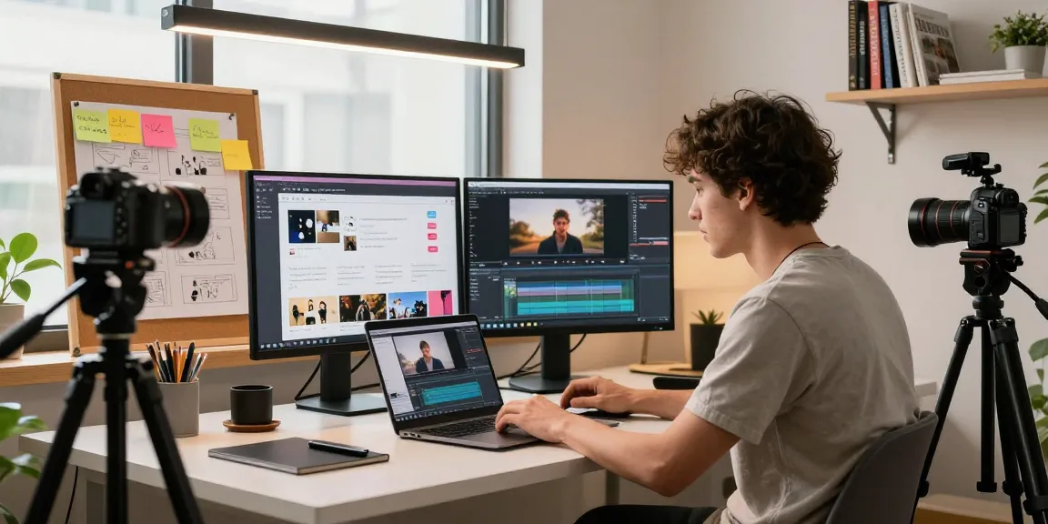 NSFW digital content creator editing engaging videos in a modern studio environment.