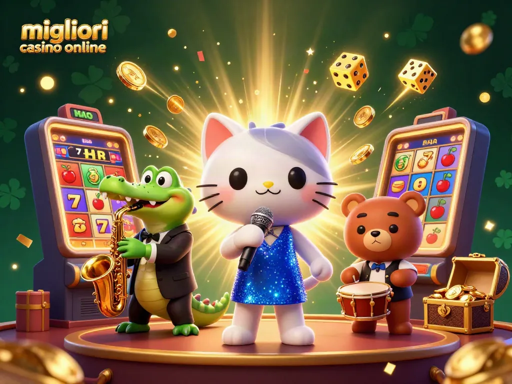 Scopri i migliori casino online con questa vivace illustrazione 3D di un gatto cantando!
